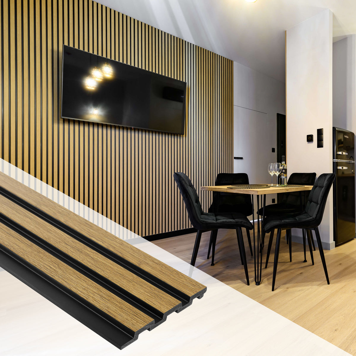 Pannelli decorativi 3D effetto legno rovere a lamelle doghe, boiserie per rivestimento pareti da interno| MEDIO - Rovere NATURAL | Lunghezza 2,7 metri o 2 metri | Pannelli acustici componibili in duropolimero